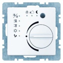 Регулятор температуры Berker Q.1 полярная белизна с эффектом бархата, с кнопочным интерфейсом и встроенным шинным соединителем 75441129