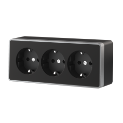 Розетка тройная с заземлением и шторками Gallant черный с серебром W5073134