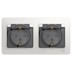 Розетка двойная с заземлением, со шторками, в сборе IP44 Schneider Electric Glossa Белый GSL000147