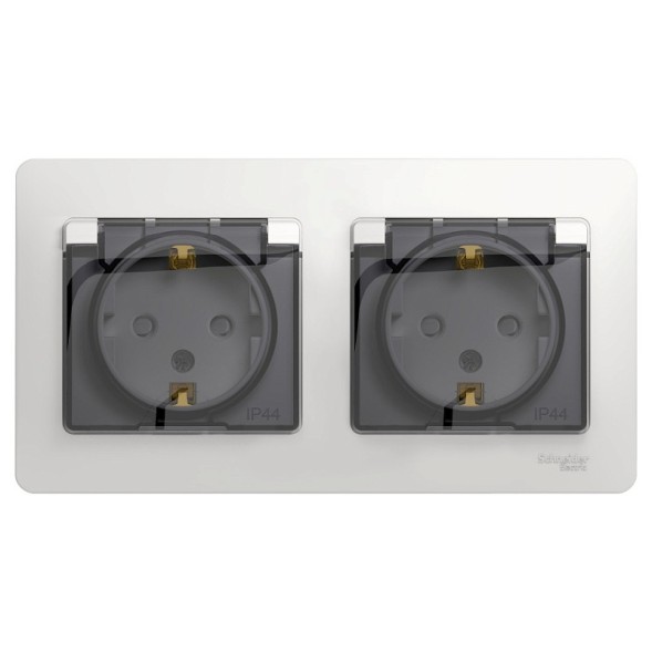 Розетка двойная с заземлением, со шторками, в сборе IP44 Schneider Electric Glossa Белый GSL000147