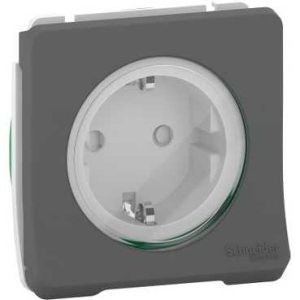 Розетка Schneider Electric с/з и шторками винтовые клеммы Mureva Styl IP55 Антрацит MUR36135