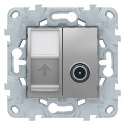 Розетка TV Schneider Electric Unica Studio Алюминий 1очная + комп. RJ45 кат.6 UTP, 1 Модуль NU547030