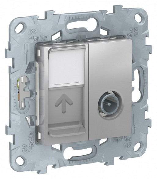 Розетка TV Schneider Electric Unica Studio Алюминий 1очная + комп. RJ45 кат.6 UTP, 1 Модуль NU547030